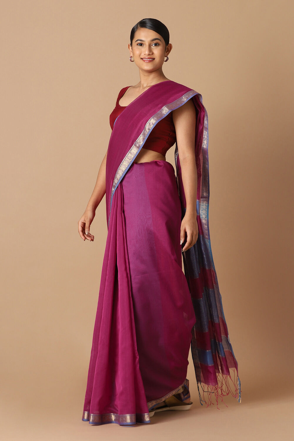Pink Pure Silk Cotton Maheswari Saree image number null