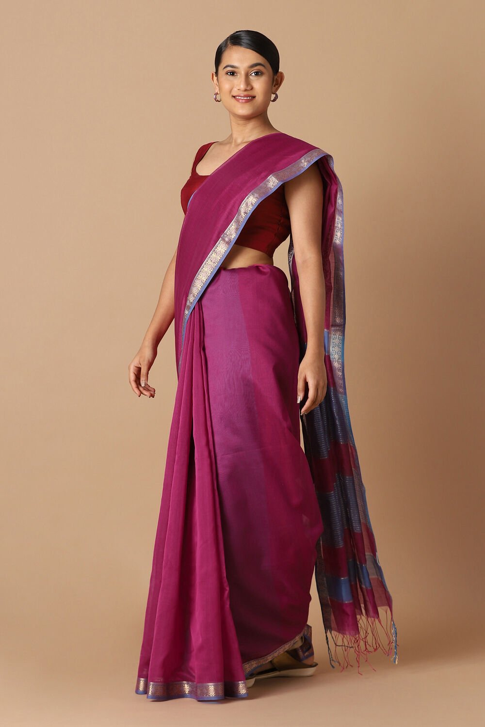 Pink Pure Silk Cotton Maheswari Saree image number null