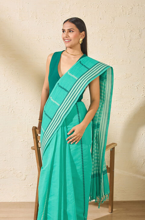 Green Woven South Pure Cotton Saree