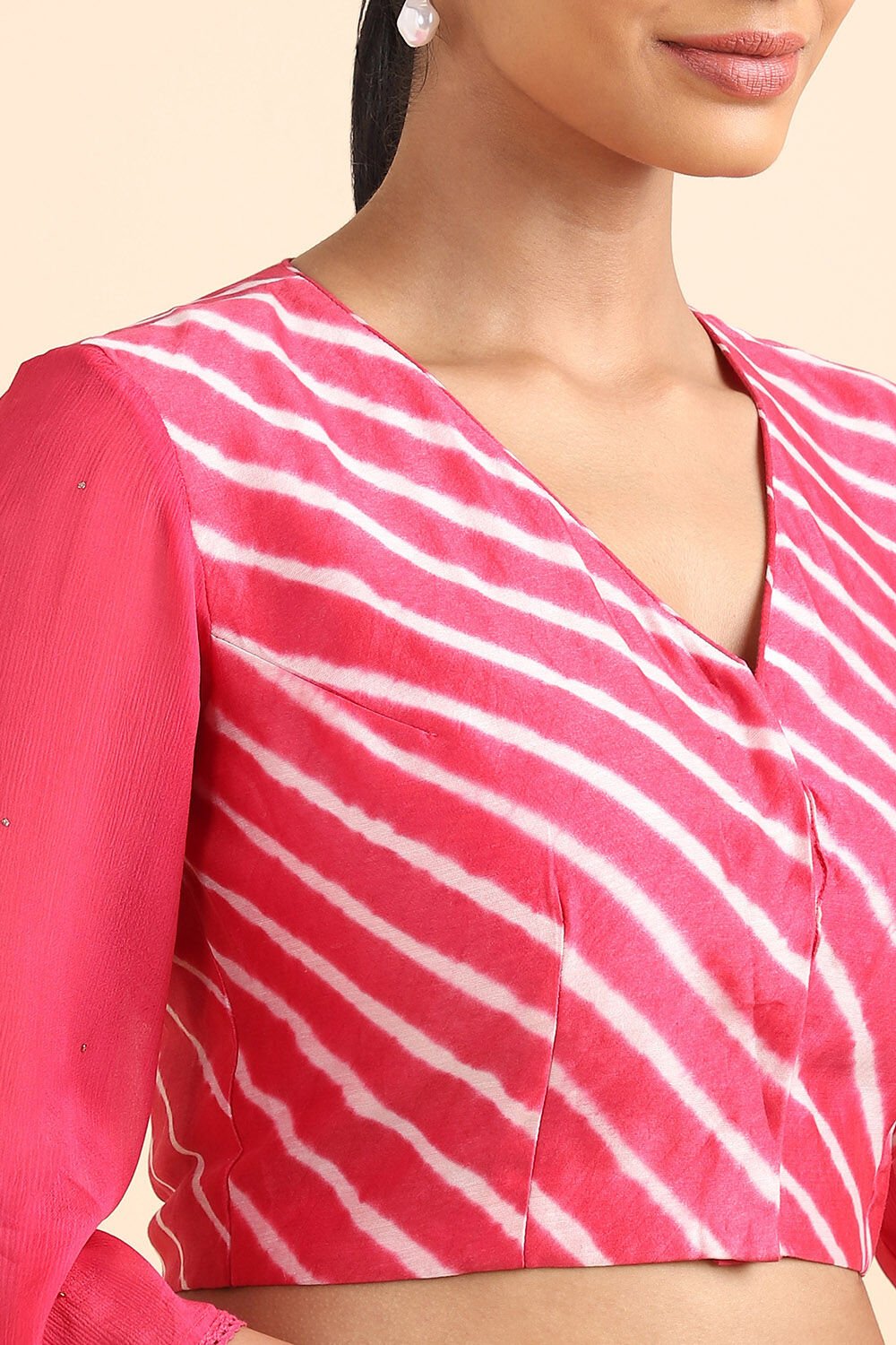 Pink Tie and Dye Leheriya Silk Cotton Blouse image number null
