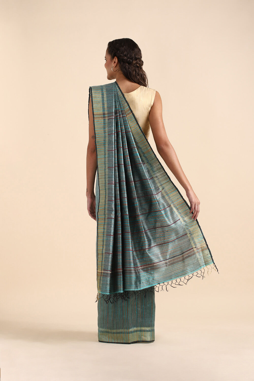 Light Green Pure Tussar Silk Tie and Dye Saree image number null