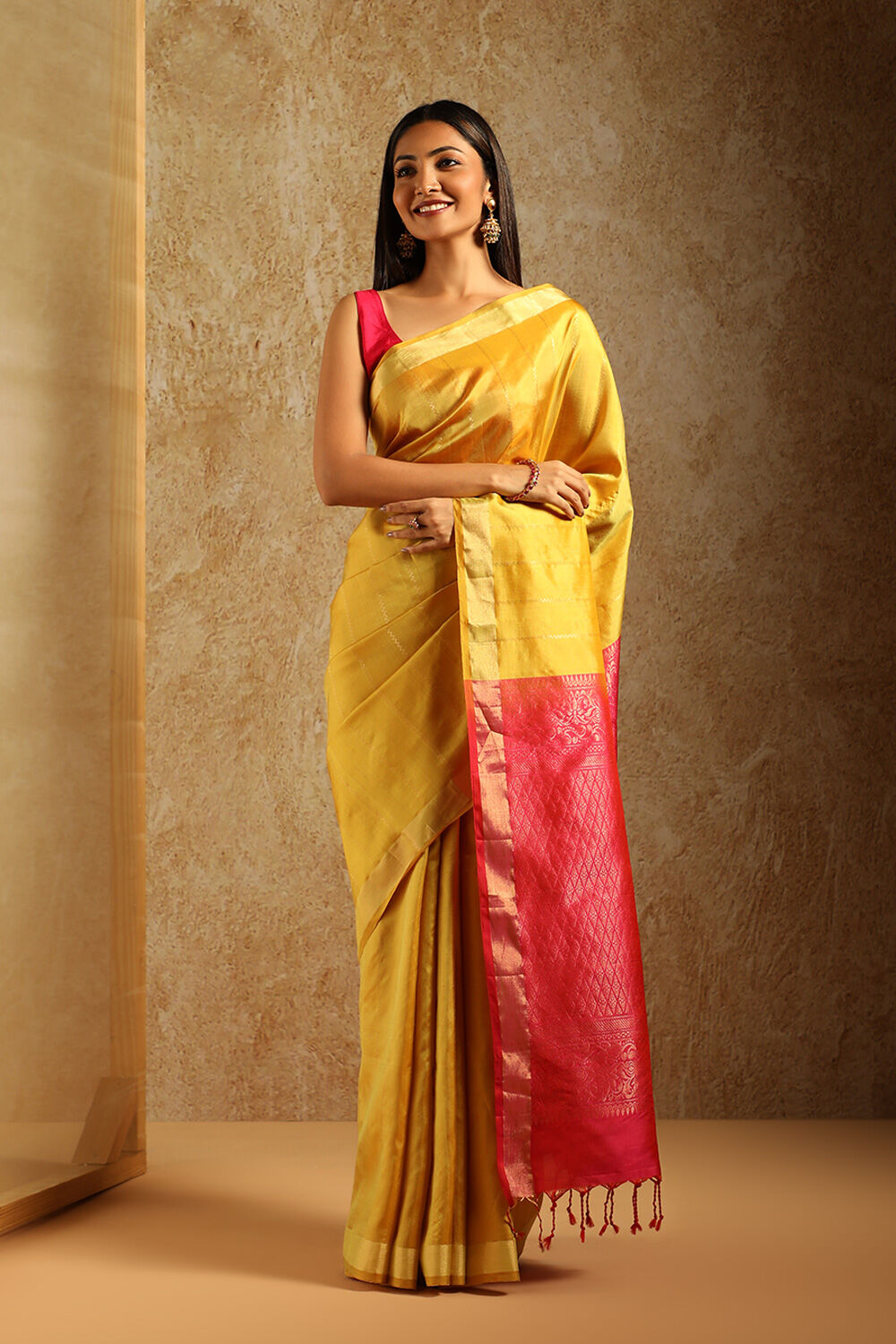 Yellow South Pure Silk Woven Saree image number null