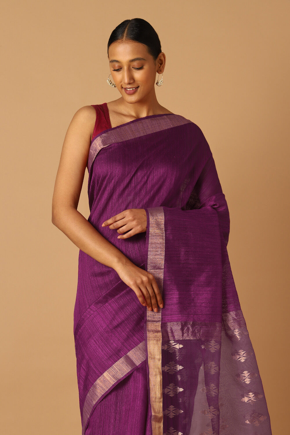 Violet Pure Silk Vanya Bengal Saree image number null