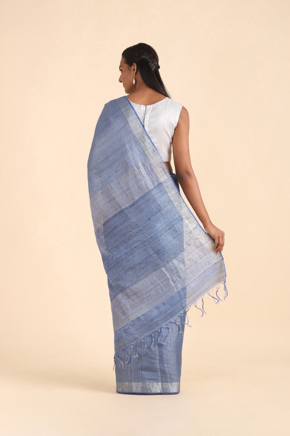 Light Blue Pure Tussar Silk Bhagalpuri Saree image number null