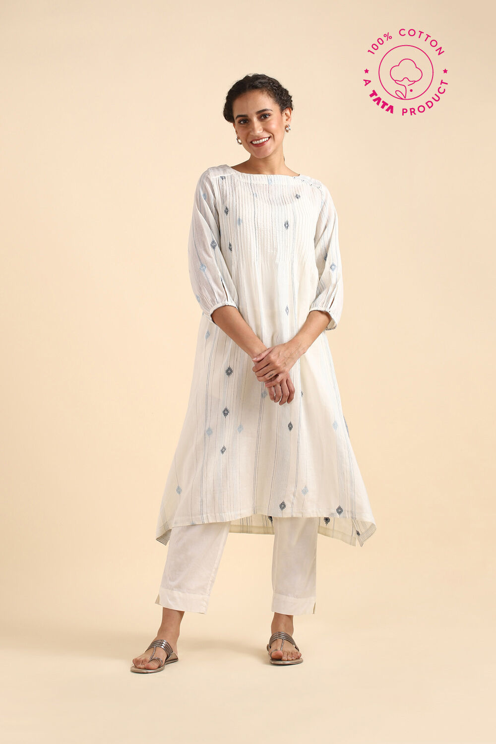 Off White Cotton Jamdani Kurta image number null