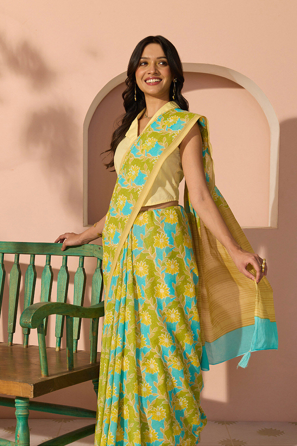 Green Bengal Screen Printed Pure Cotton Mulmul Saree image number null