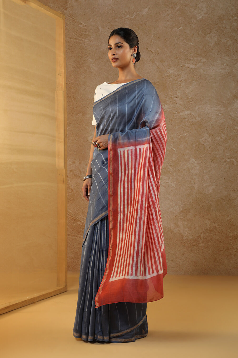 Blue Rajasthan Pure Silk Cotton Tie and Dye Shibori Saree image number null