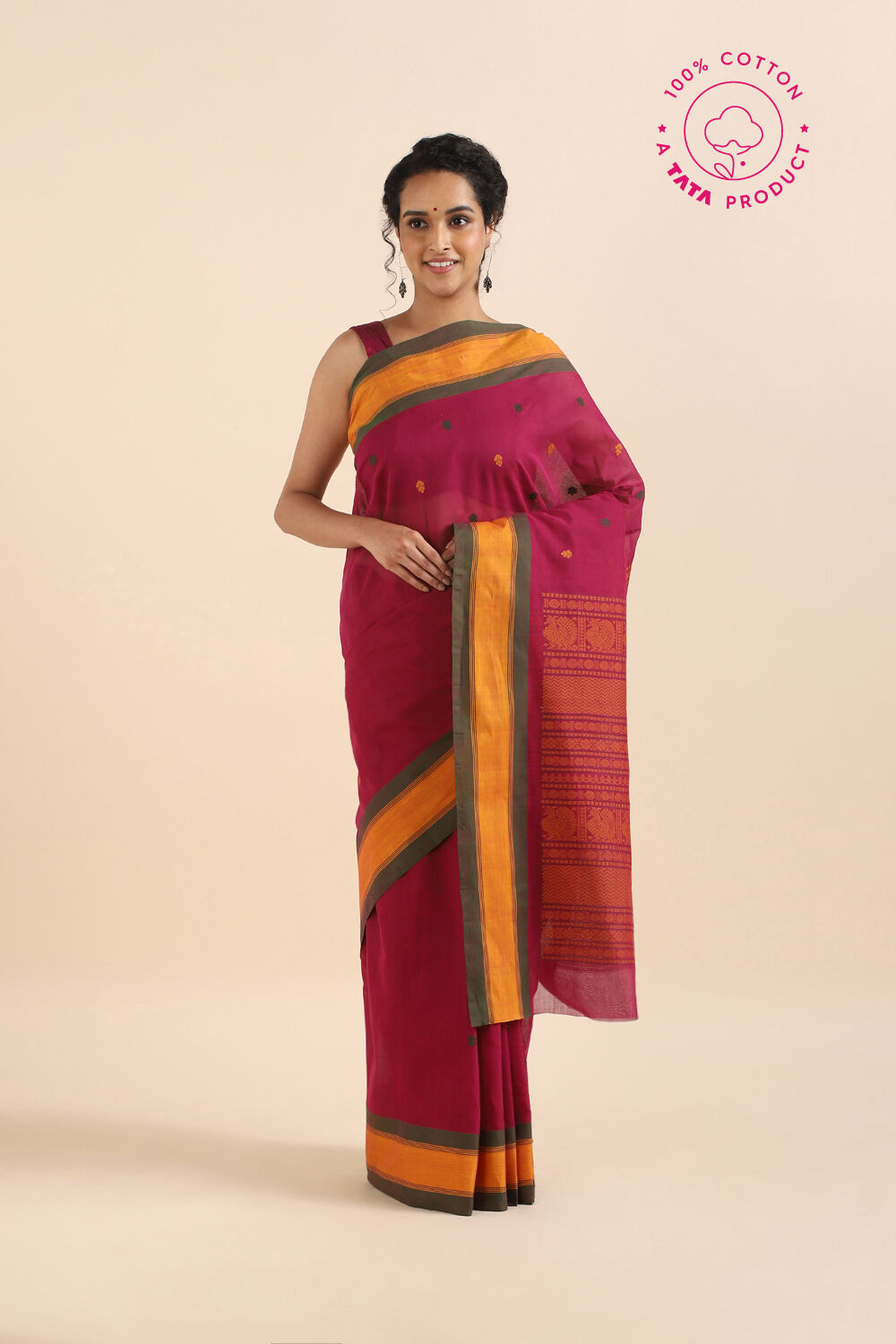 Dark Pink Pure Cotton South Saree image number null