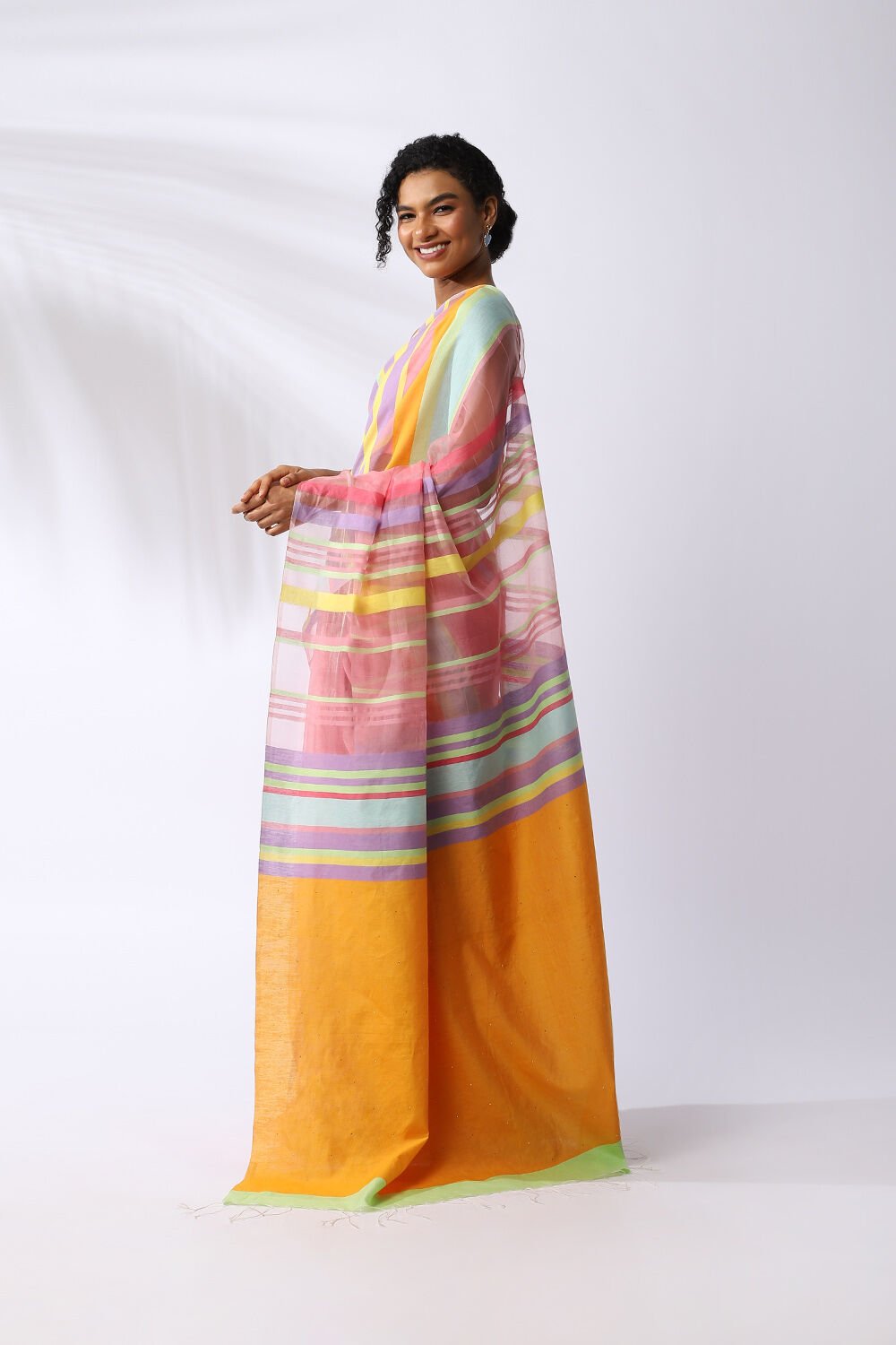 Light Pink Pure Organza Cotton Embroidered Saree image number null