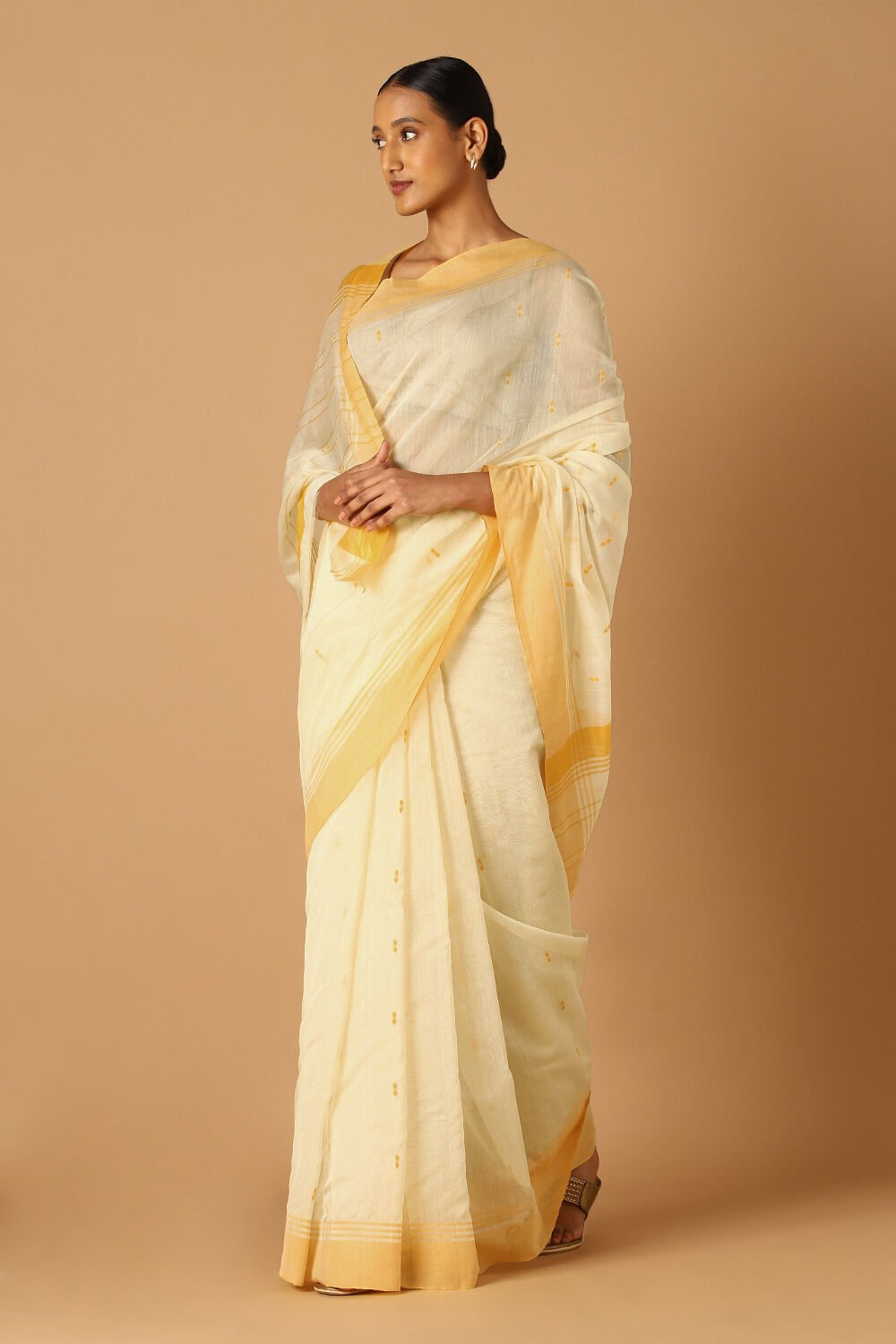 Light Yellow Pure Silk Cotton Chanderi saree image number null