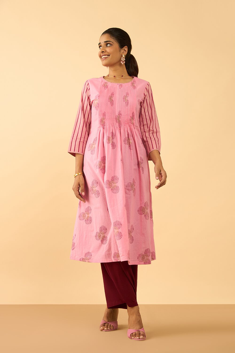 Light Pink Screen Printed Pure Cotton Kurta image number null