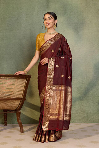 Dark Red Banarasi Inspired Design Silk Viscose Kadwa Saree thumbnail image number null