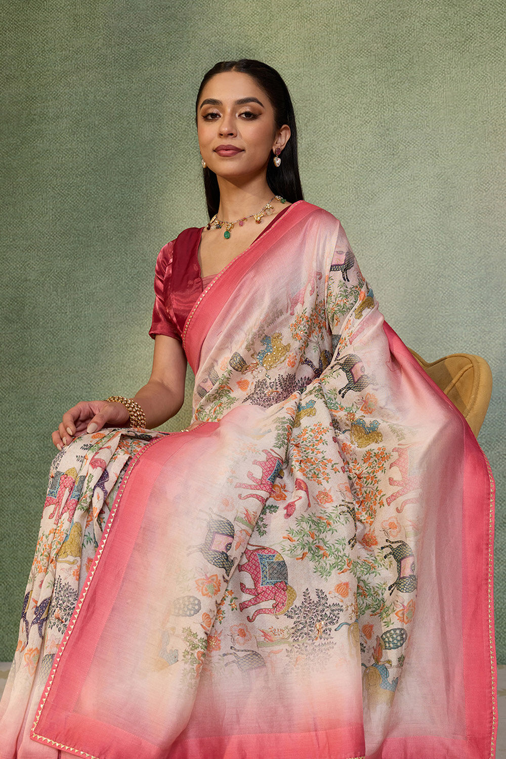 Beige Embroidered Pure Silk Cotton Saree image number null