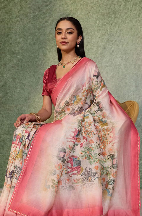 Beige Embroidered Pure Silk Cotton Saree