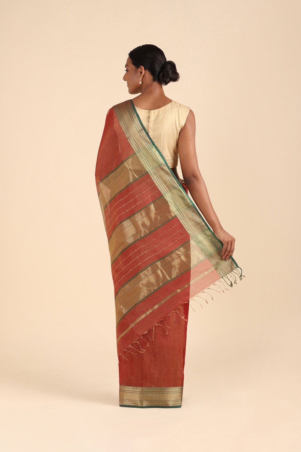 Dark Red Pure Cotton Tissue Maheshwari Saree image number null