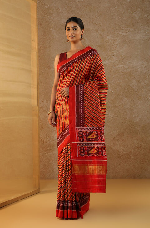 Red Rajkot Pure Silk Ikat Patola Saree