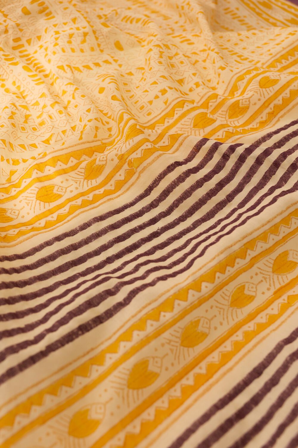 Light Yellow Mulmul Block Printed Bengal Saree image number null