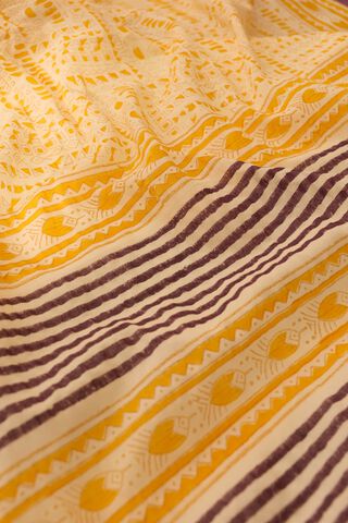 Light Yellow Mulmul Block Printed Bengal Saree thumbnail image number null