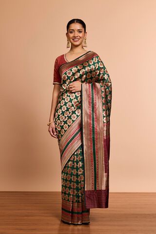 DarkGreen Pure Silk Brocade Banaras Saree image number