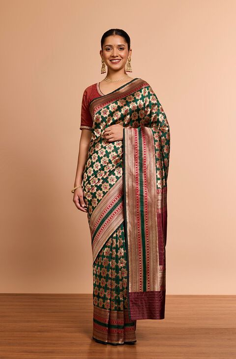 DarkGreen Pure Silk Brocade Banaras Saree