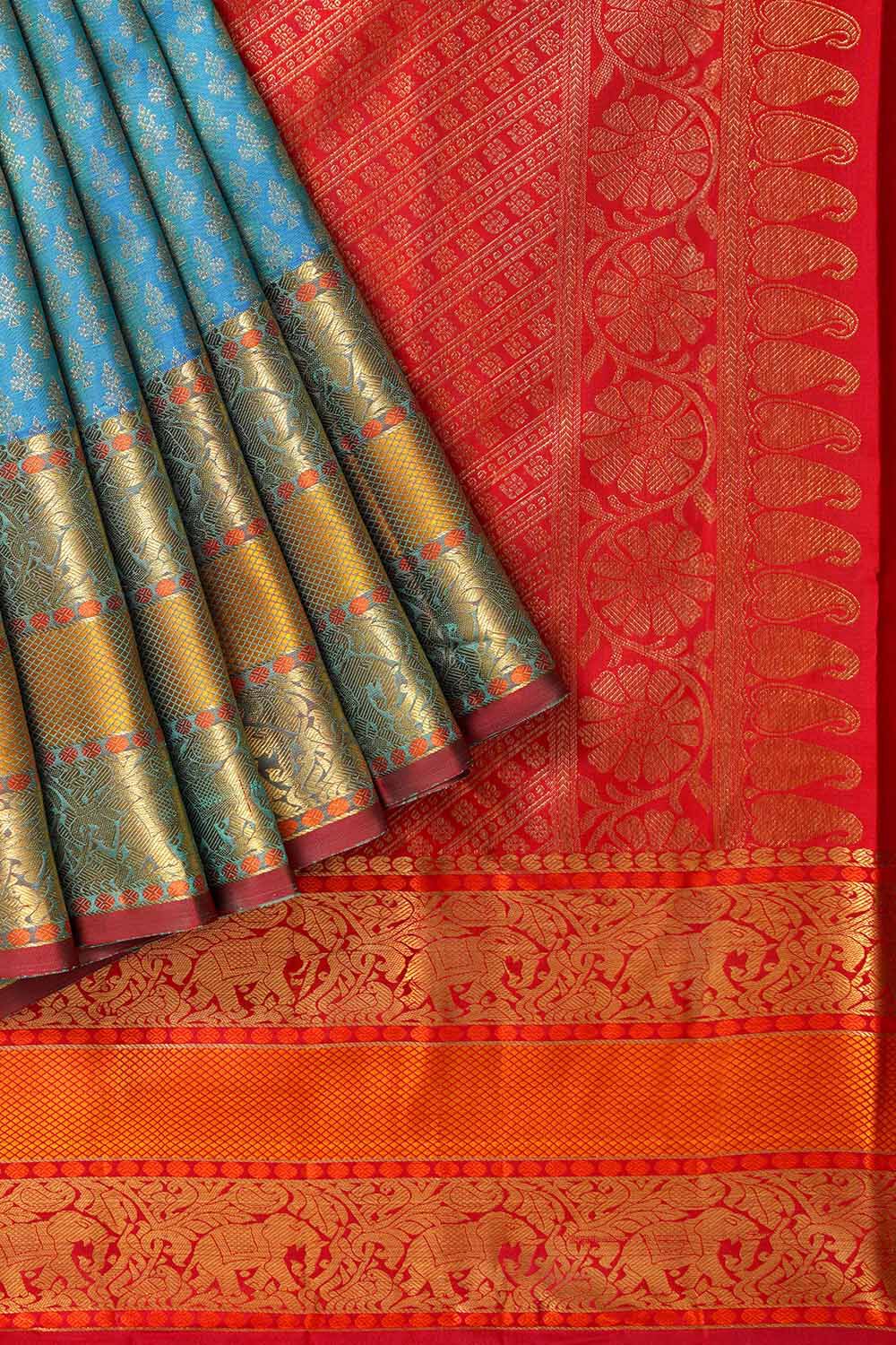 Blue Pure Silk Woven Kanjivaram Saree image number null