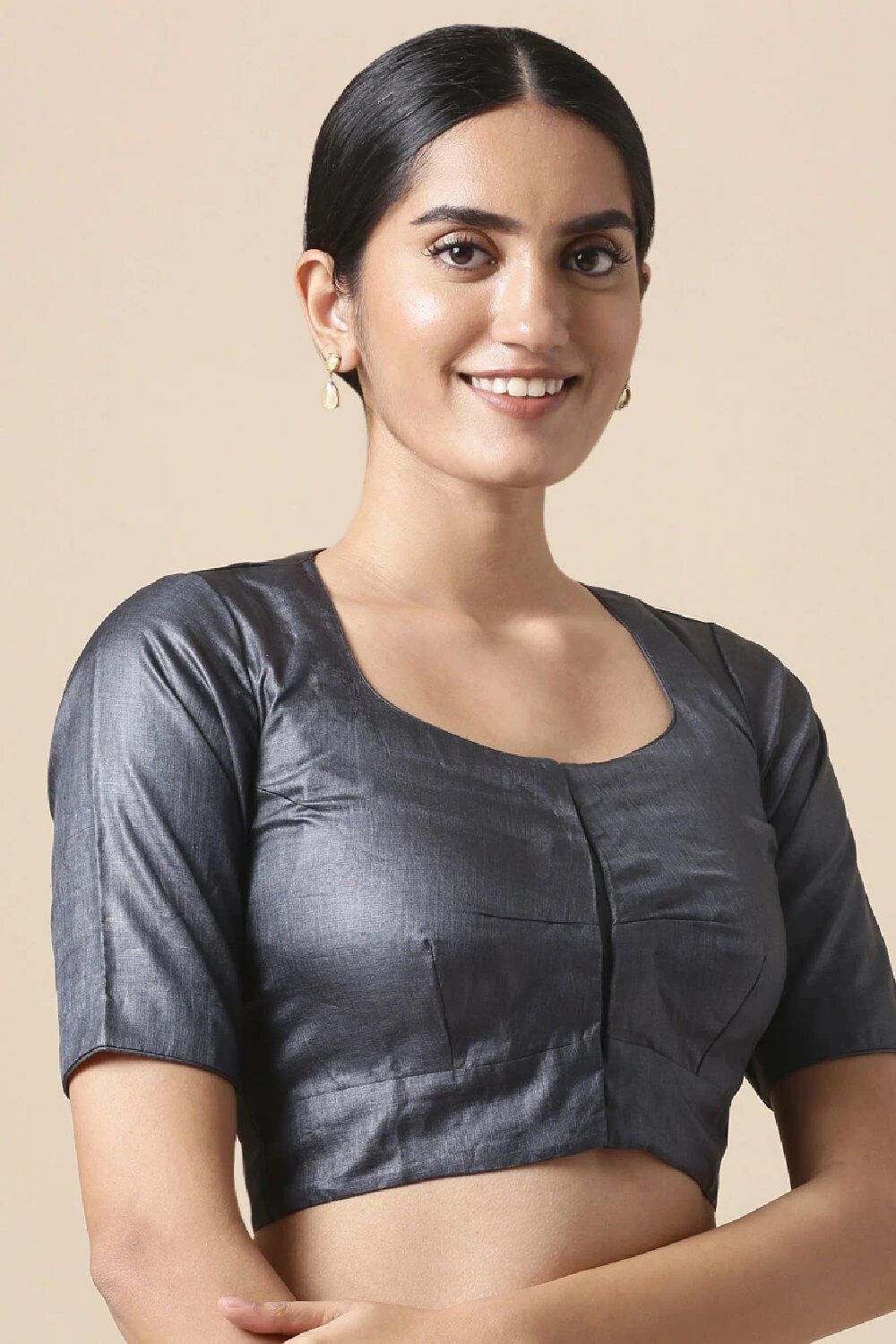 Steel Grey Tussar Blouse image number null