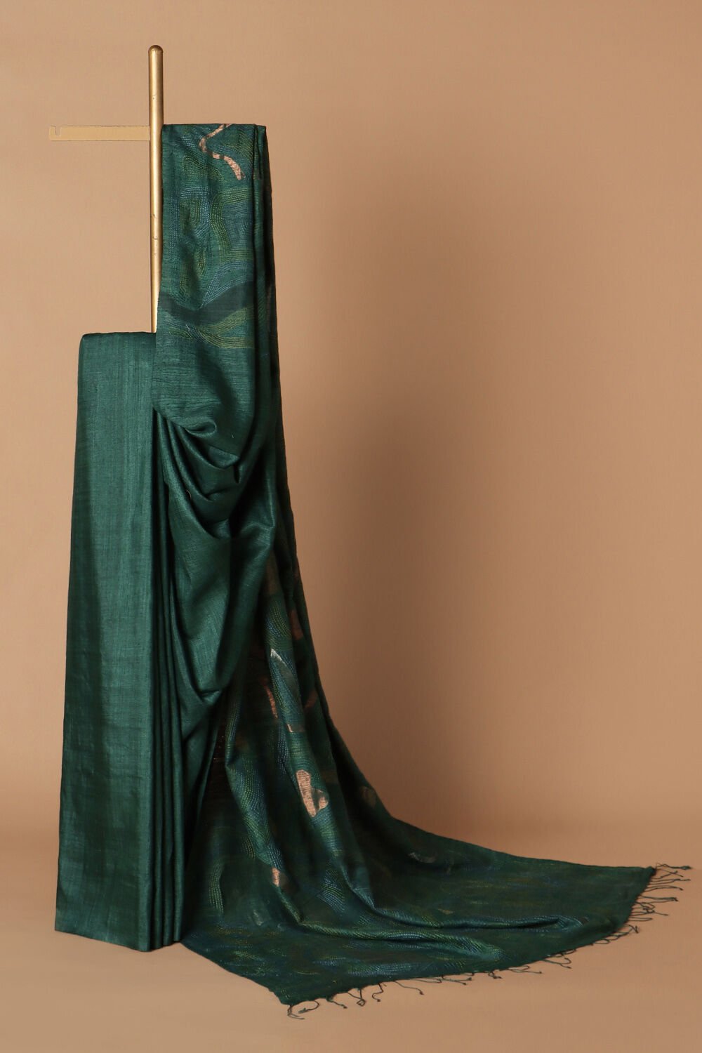 Dark Pure Green Silk Tussar Jamdani image number null