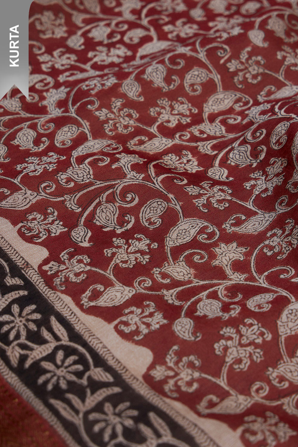 Dark Red Bagru Block Printed Pure Silk Cotton Suit Set image number null