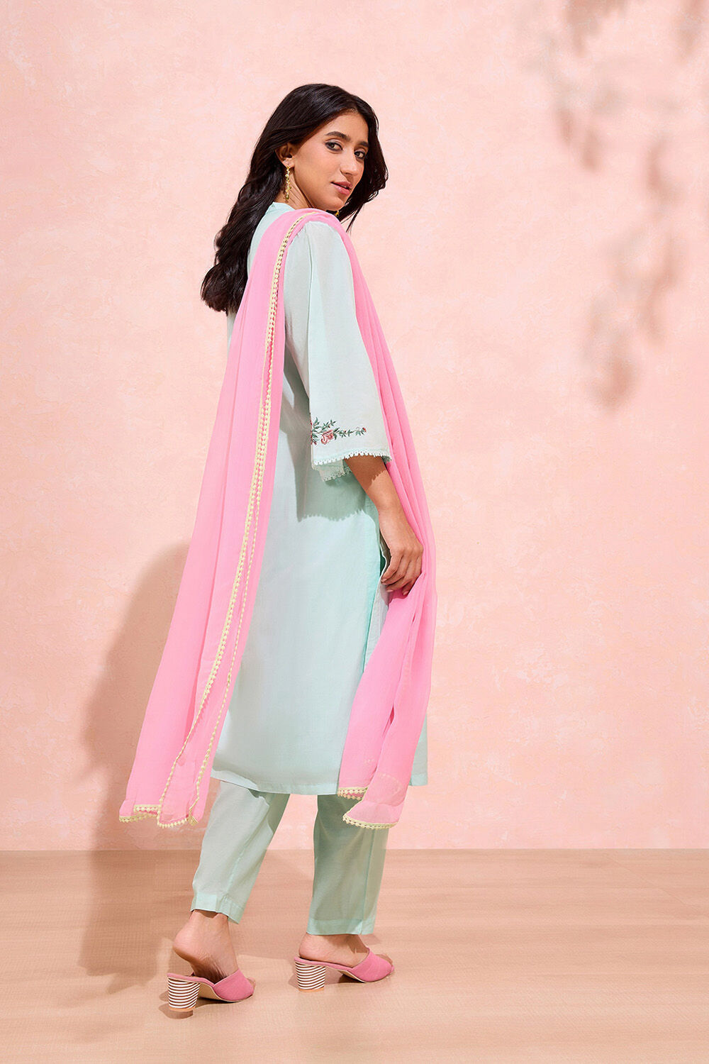 Light Green Viscose Embroidered Kurta Set image number null