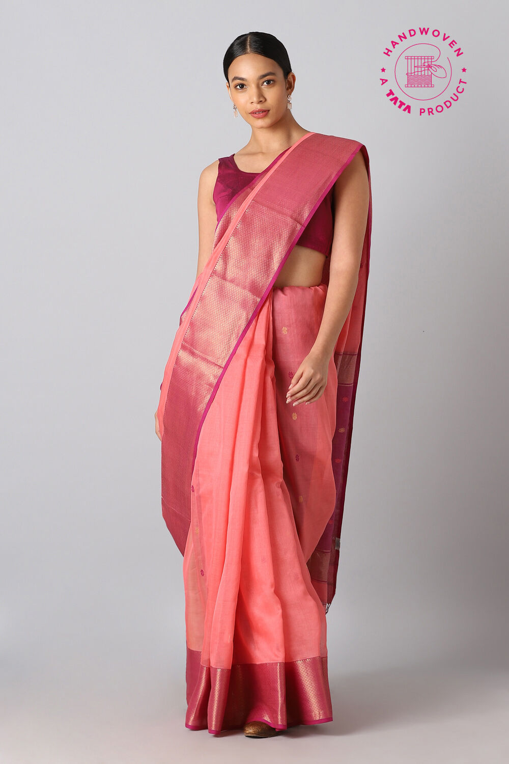 Pink Pure Silk Cotton Maheswari Saree image number null