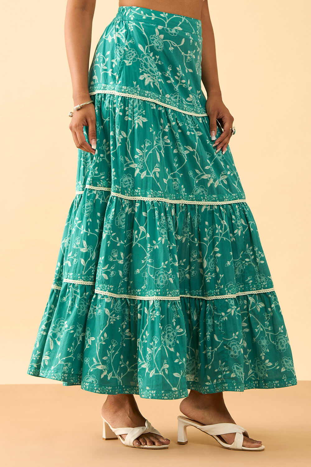 Green Rajasthan Screen Printed Pure Cotton Ethnic Skirt image number null
