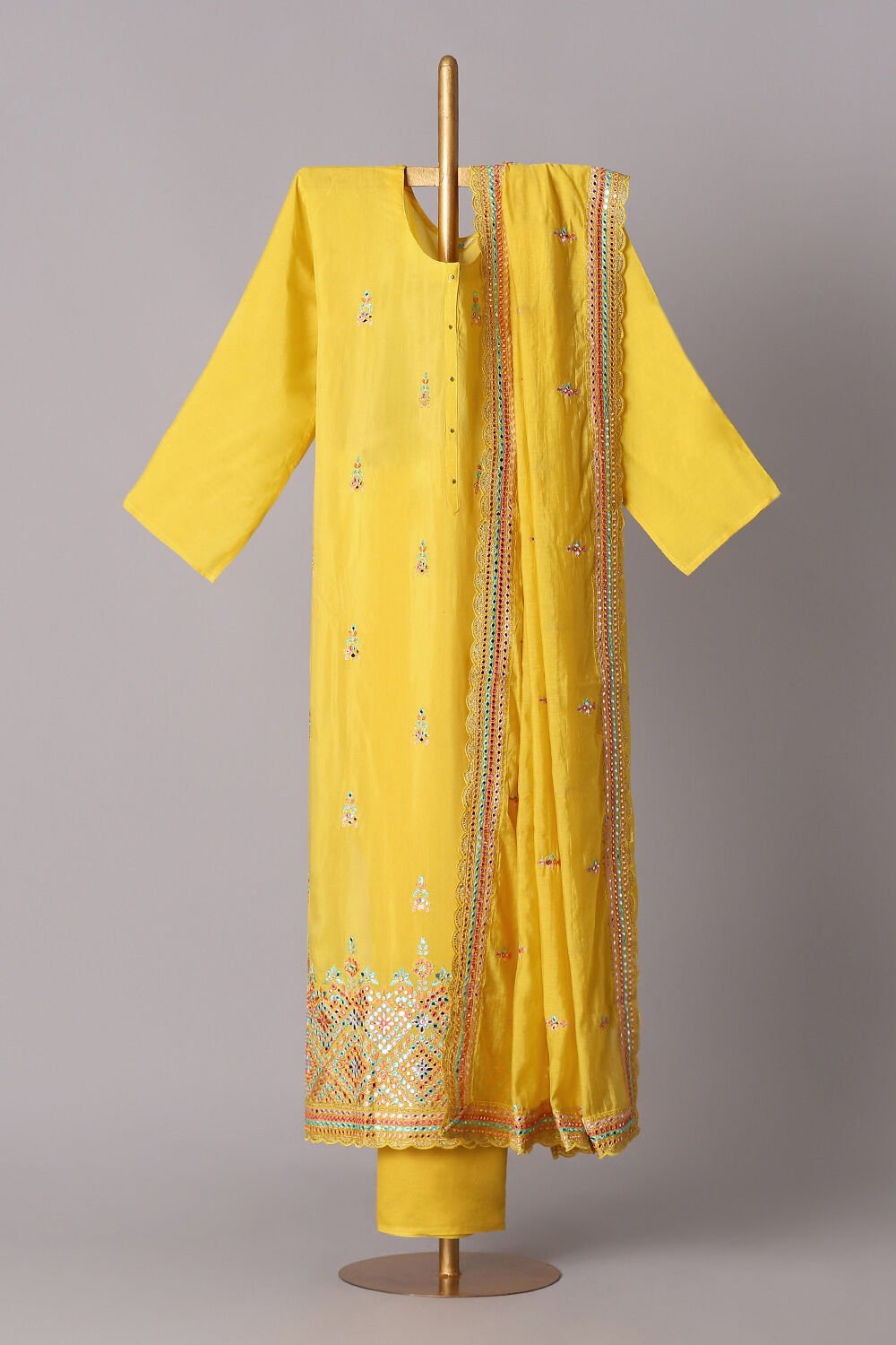 Yellow Viscose Embroidered Semistitched Suit Set image number null