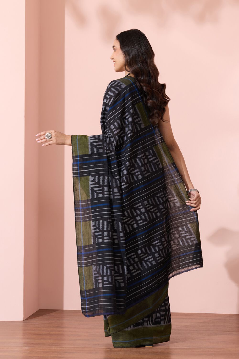 Black Odissa Pure Cotton Ikat Saree image number null