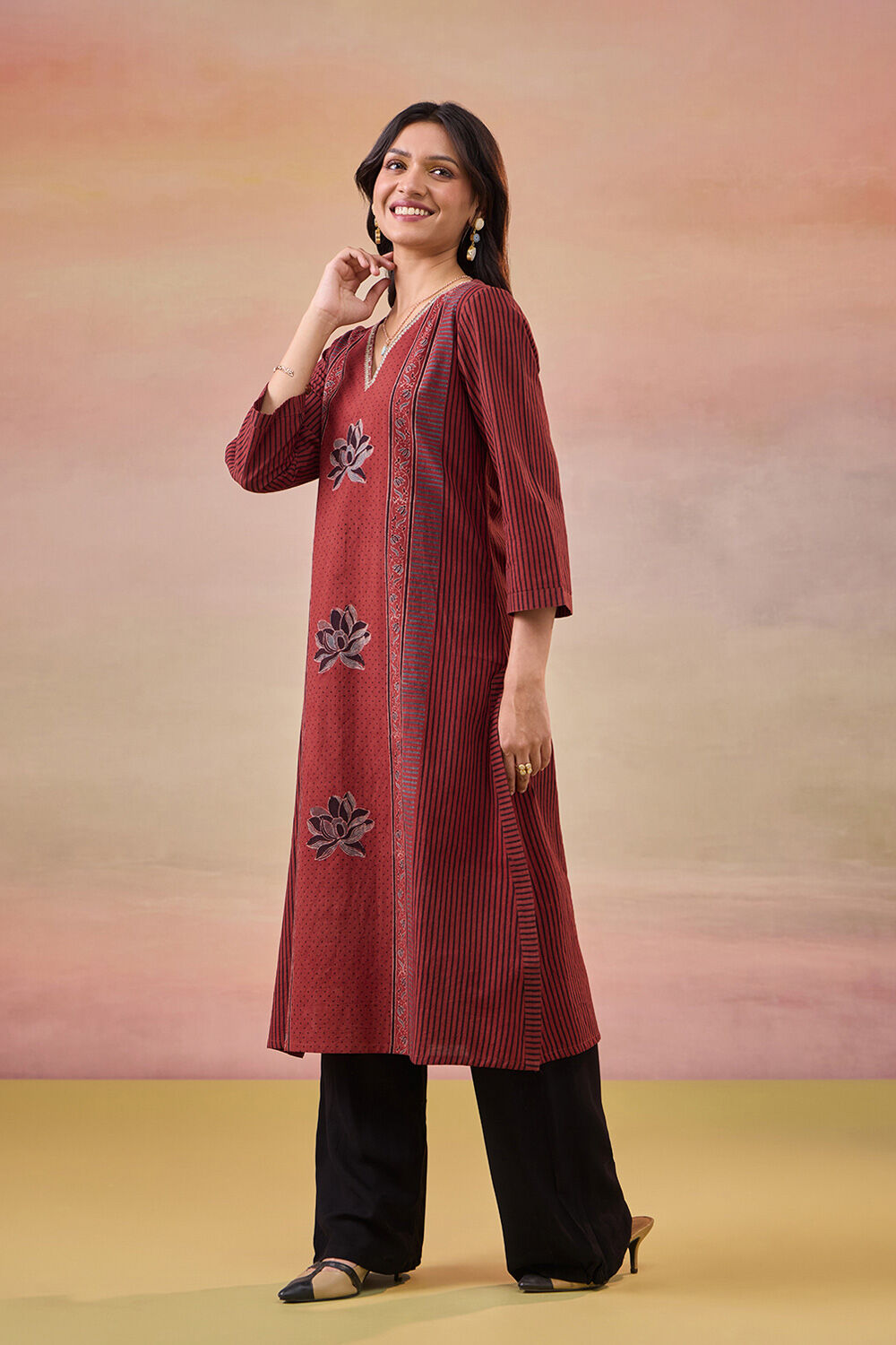 Red Pure Cotton Ajrakh Kurta image number null