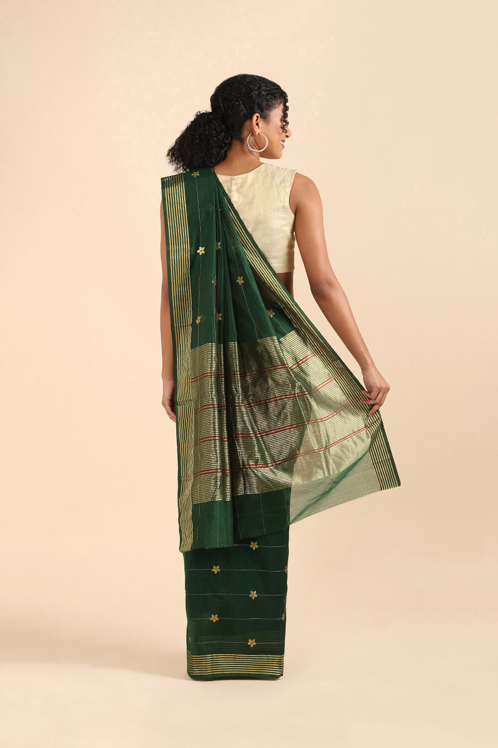 Dark Green Pure Silk Cotton Chanderi Saree image number null