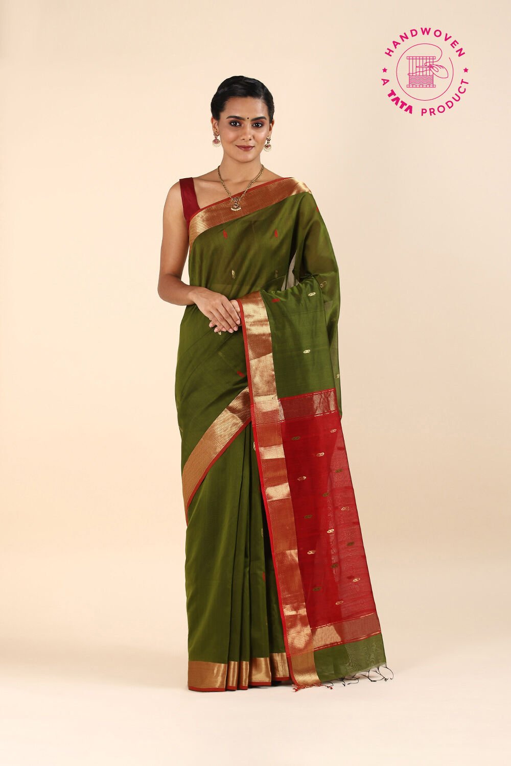 Green Pure Silk Cotton Maheswari Saree image number null