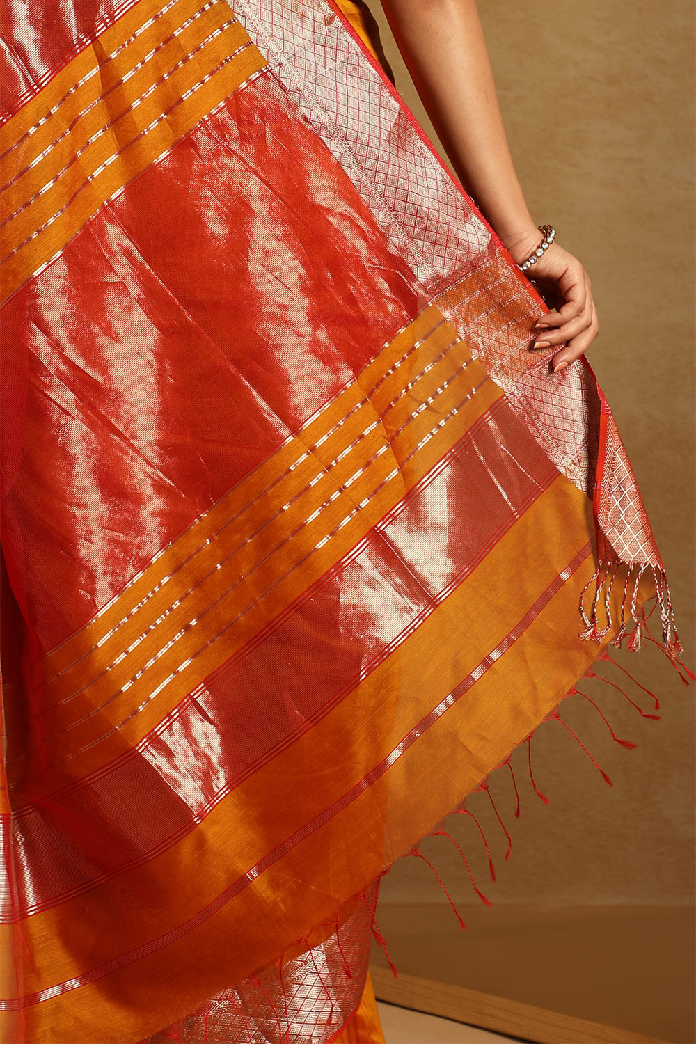 Orange Pure Silk Cotton Woven Maheshwari Saree image number null