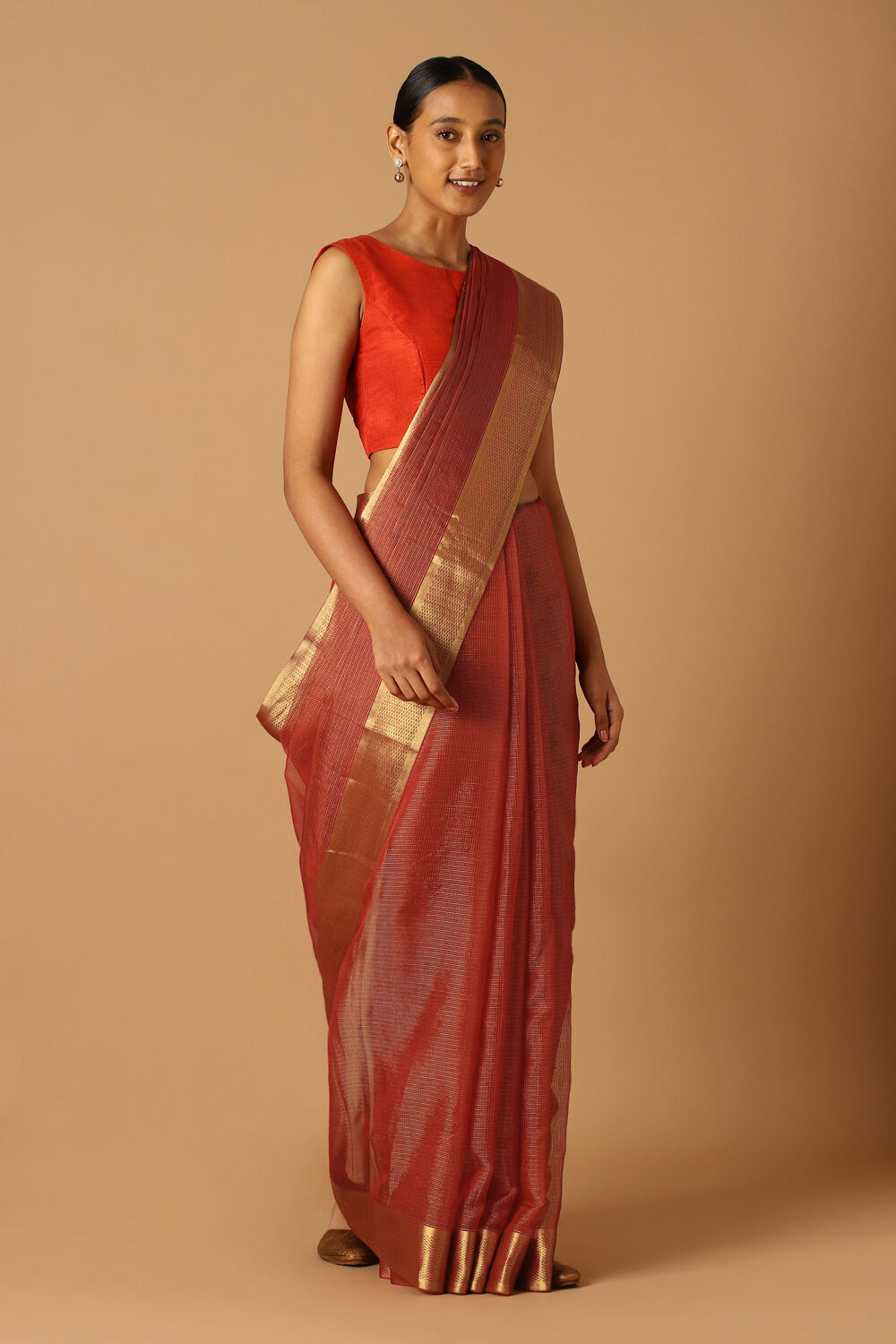 Dark Red Pure Silk Cotton Maheswari Saree image number null