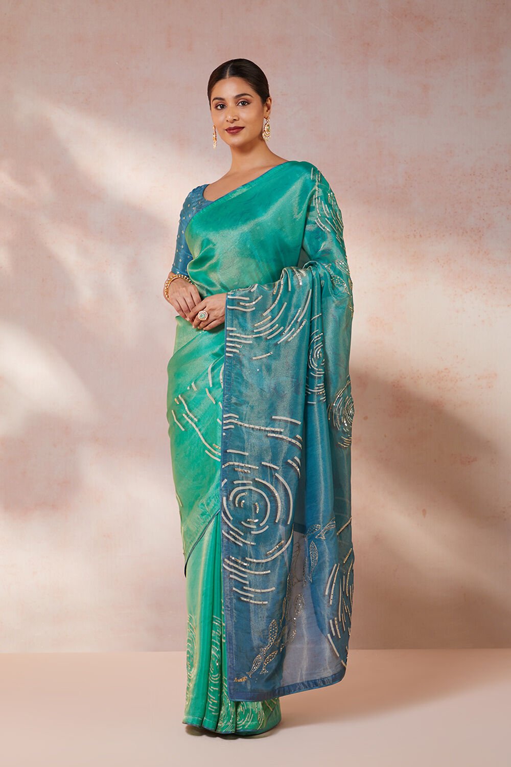 Blue Viscose Tissue Embroidery Saree image number null