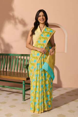Green Bengal Screen Printed Pure Cotton Mulmul Saree thumbnail image number null