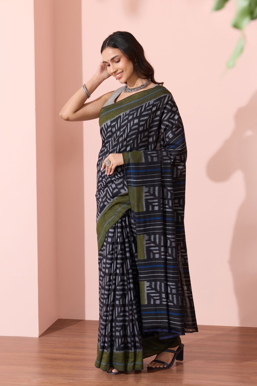 Black Odissa Pure Cotton Ikat Saree image number null