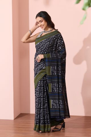 Black Odissa Pure Cotton Ikat Saree thumbnail image number null