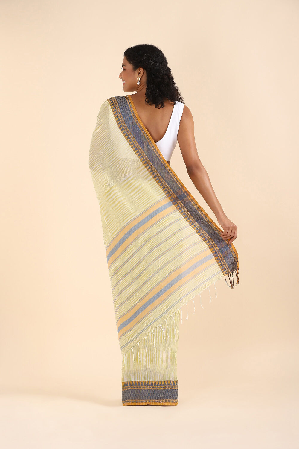 Light Pure Yellow Cotton Bengal Saree image number null
