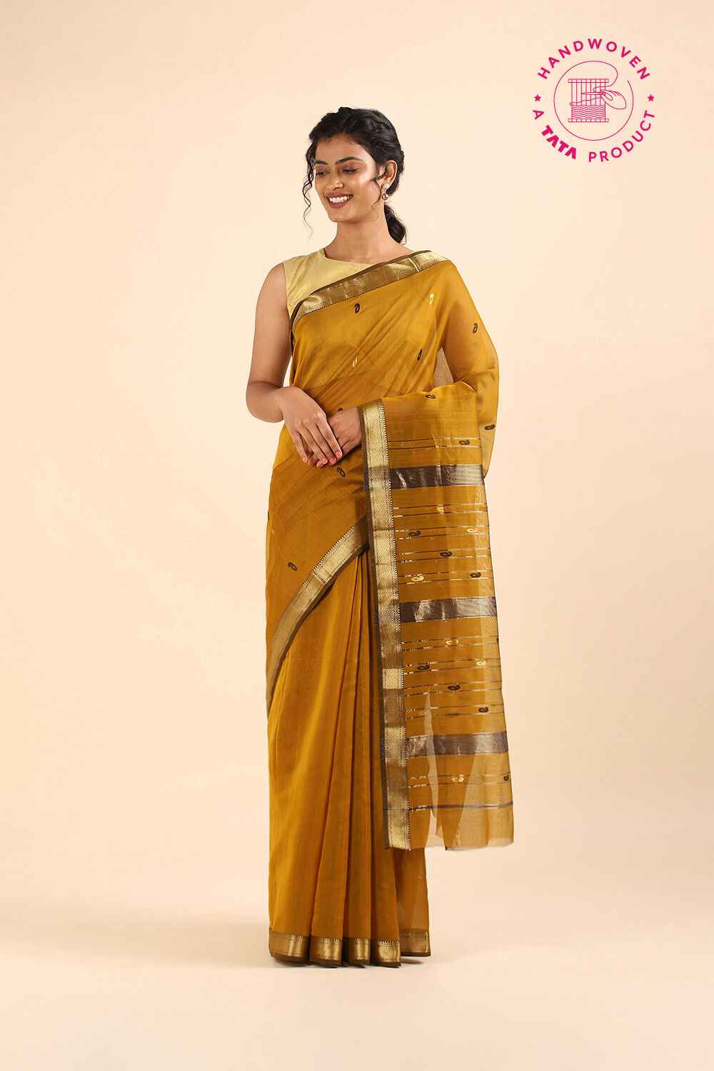 Dark Yellow Pure Silk Cotton Maheswari Saree image number null