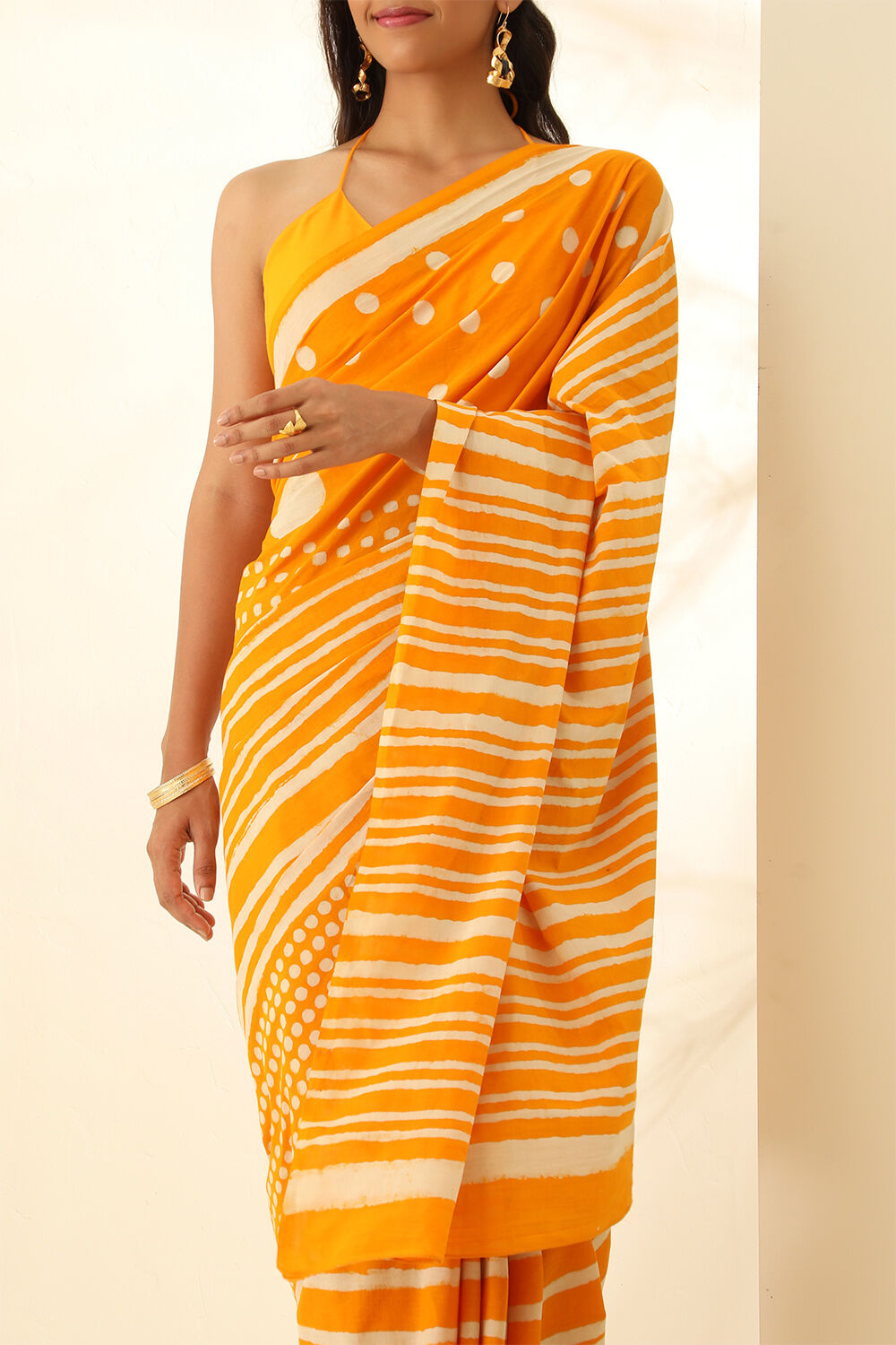 Yellow Pure Cotton Bagru Block Printed Saree image number null