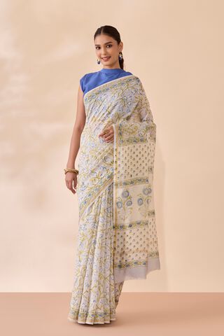 Light Blue Rajasthan Pure Silk Cotton Printed Sanganeri Saree thumbnail image number null