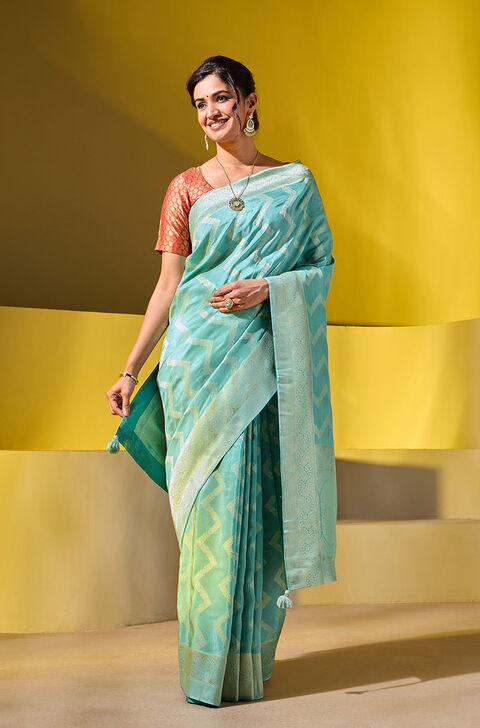 Light Blue Woven Viscose Saree