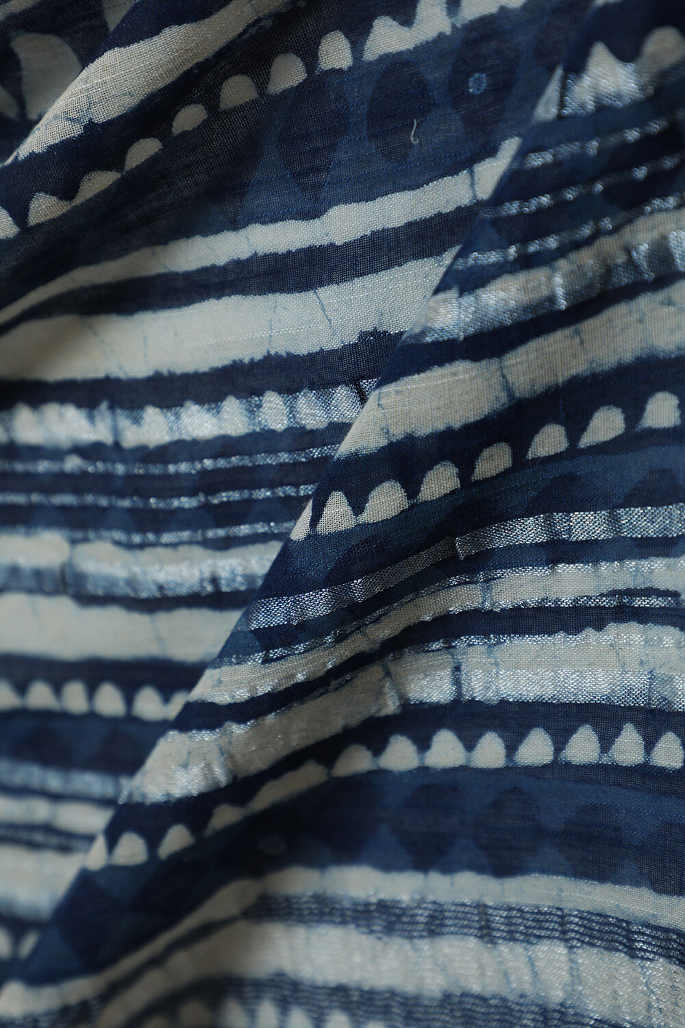 Blue Block Printed Pure Cotton Linen Saree image number null