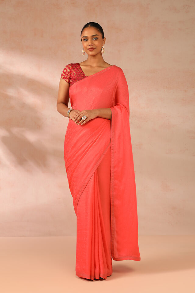Pink Woven Viscose Luxe Saree