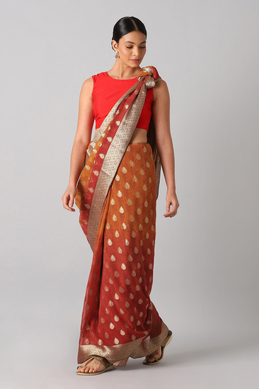 Orange Viscose Georgette Banarasi Saree image number null